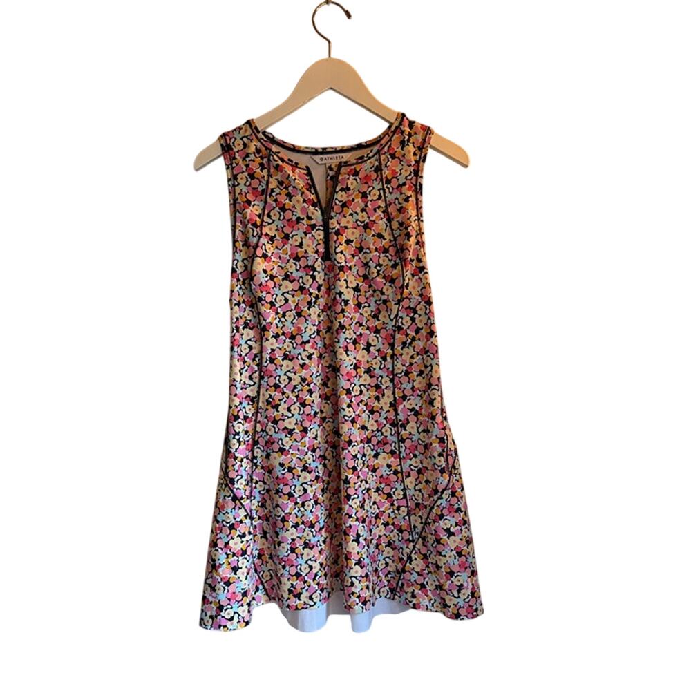 Athleta Floral Court Dress Petite Medium Sleeveless Active Tennis Golf